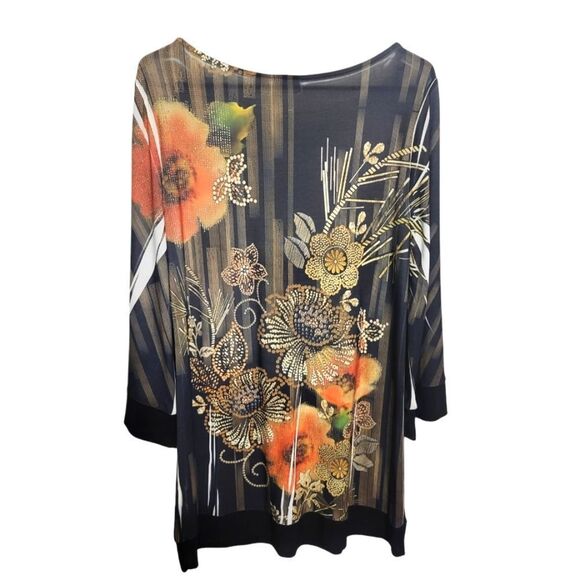 CATO Gold & Orange Sparkly Floral Blouse - Picture 2 of 9